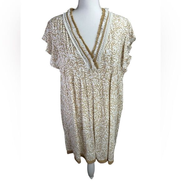Goa Beachwear by Japan Other - Goa Beachwear by Japna Sz L Mini Dress Bathing Suit Coverup Tan White Fringe